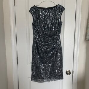 Chaps Silver Sequin Midi Dress